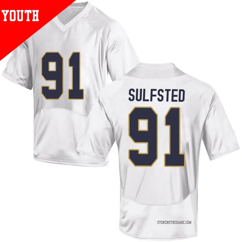 Youth ＃91 Gordy Sulfsted Notre Dame Fighting Irish Game White Football College Jersey