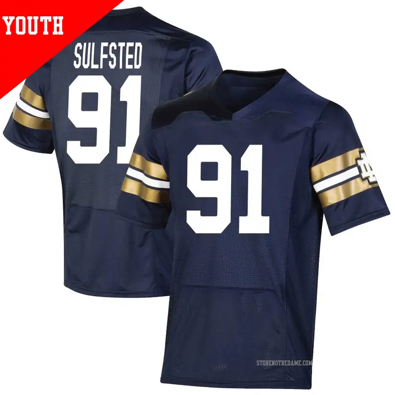 Youth ＃91 Gordy Sulfsted Notre Dame Fighting Irish Premier Navy Replica 2021 Shamrock Series Football Jersey